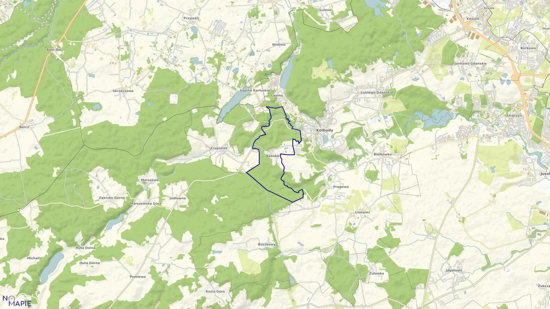 Mapa obrębu Babidół w gminie Kolbudy