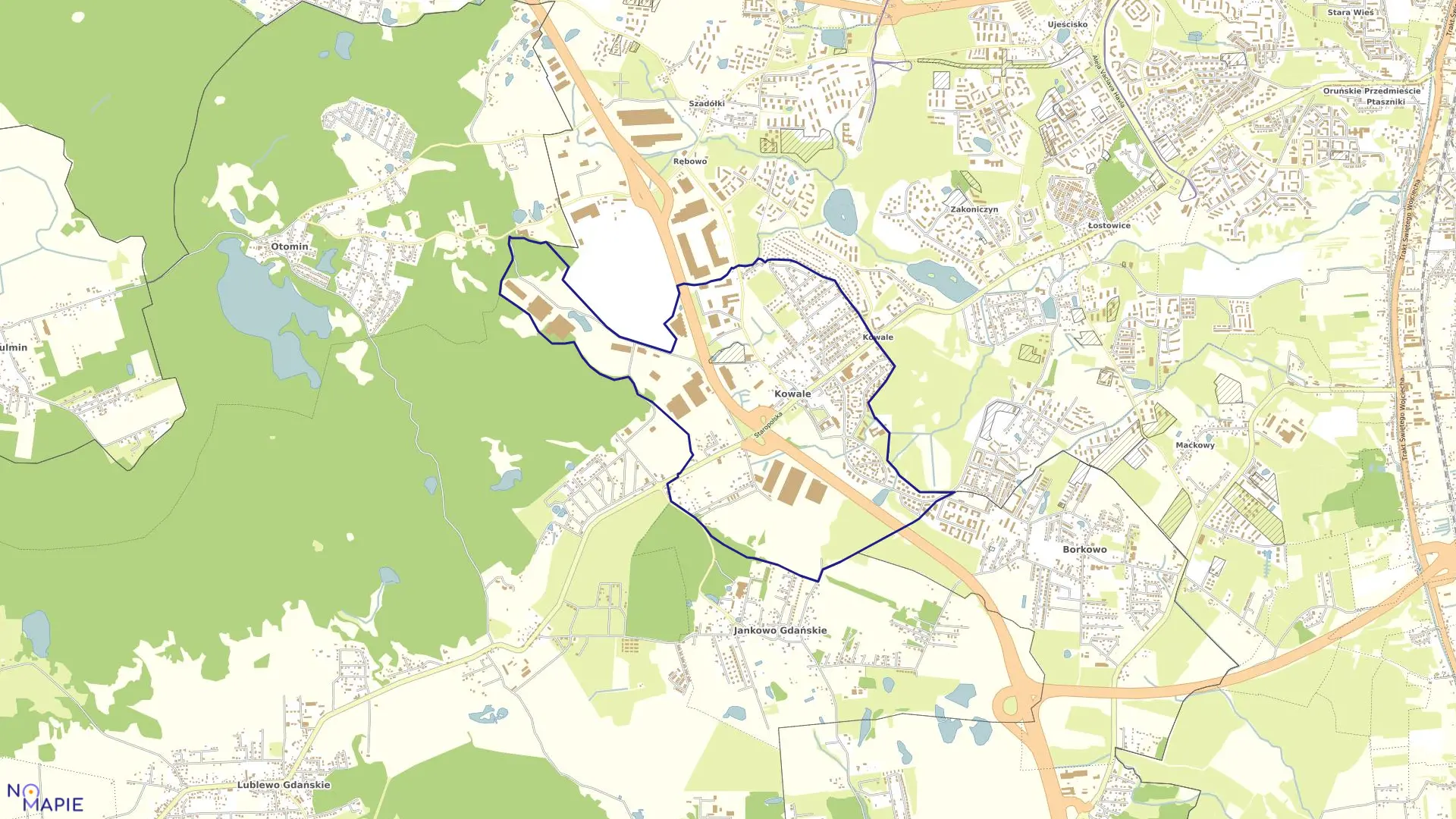Mapa obrębu Kowale w gminie Kolbudy