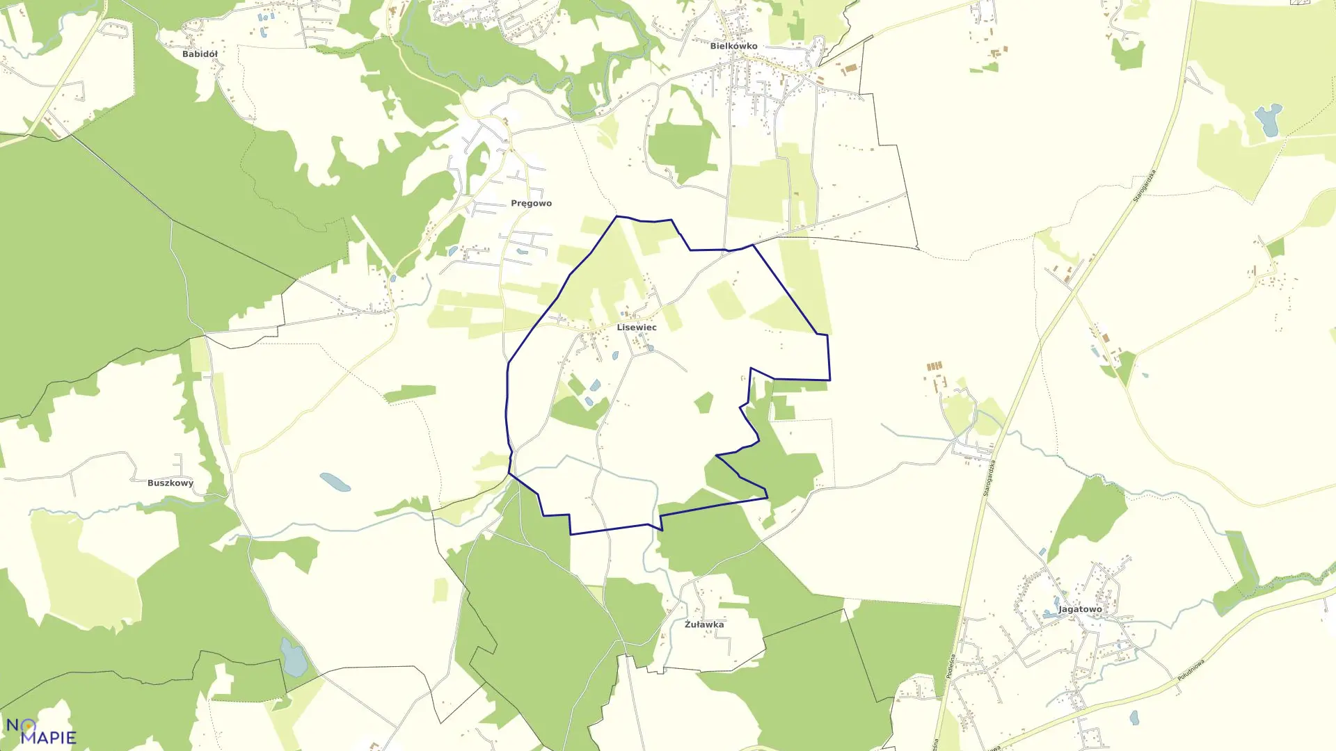 Mapa obrębu Lisewiec w gminie Kolbudy